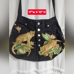 Handmade, Embroidered Black Denim Tote Bag. Like New.